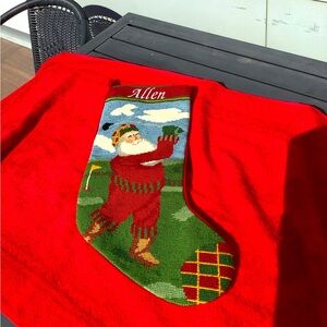 Vintage Golf Santa Needlepoint Stocking